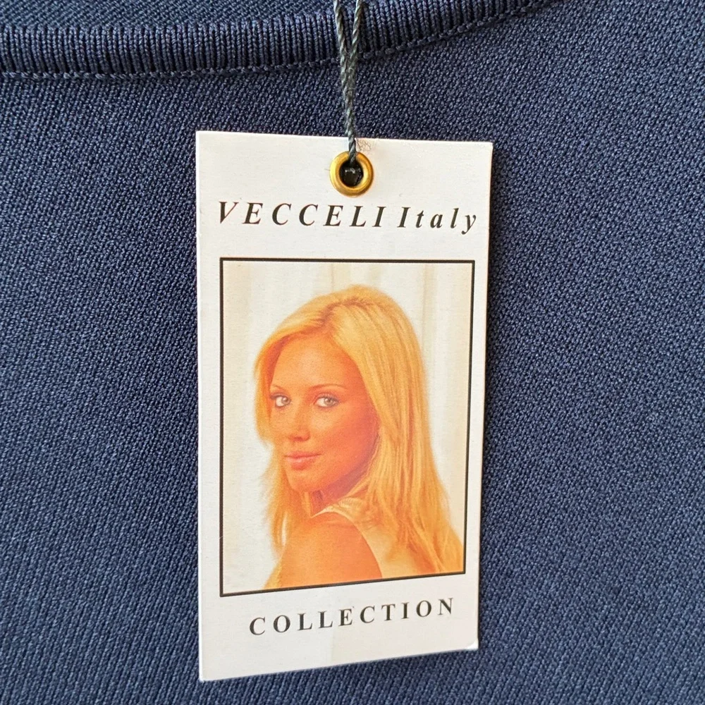 Vecceli Italy Navy White Asymmetrical Boat Neck Top, Large - Picture 7 of 9